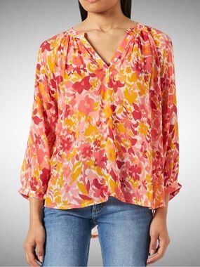 Floral V-Neck Blouse in Pink & Yellow